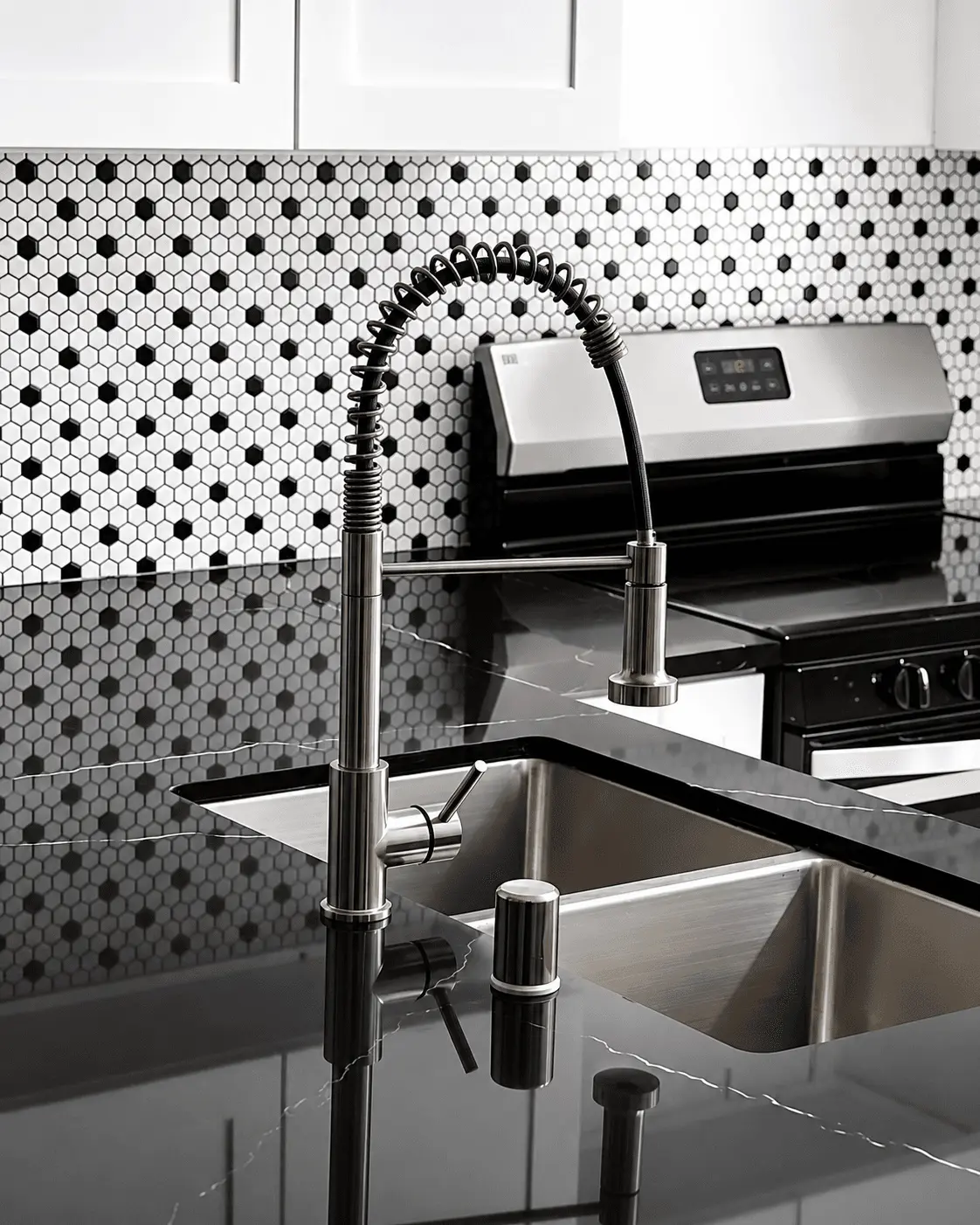 Modern kitchen faucet and countertop details